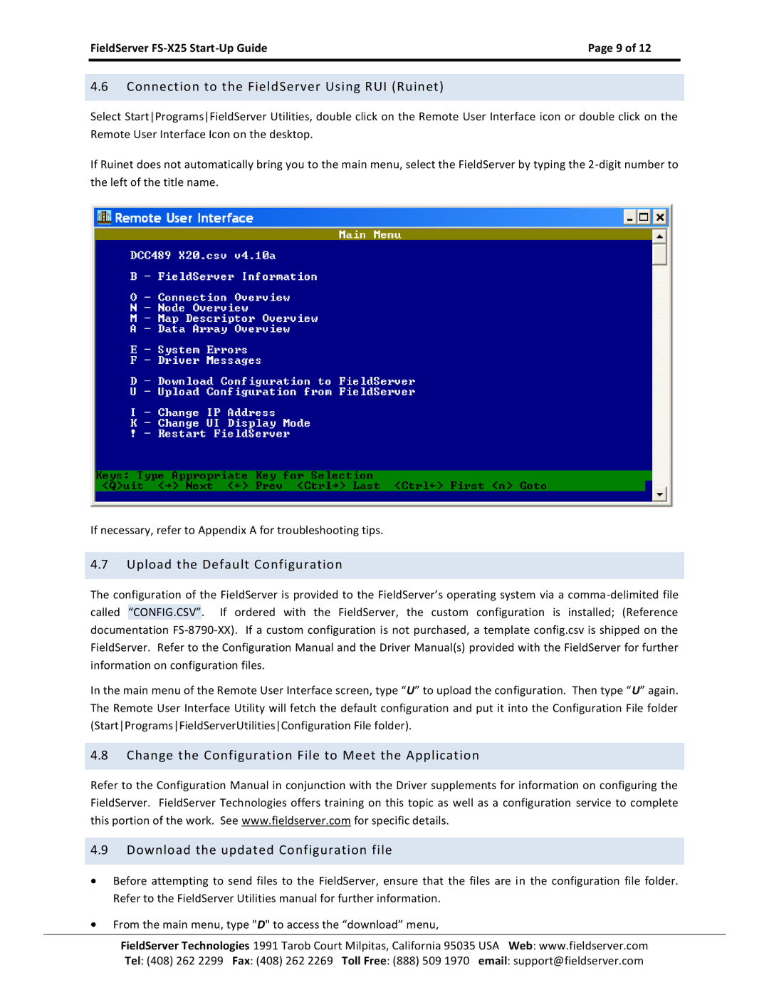 FieldServer X-25 manual Connection to the FieldServer Using RUI Ruinet, Upload the Default Configuration 