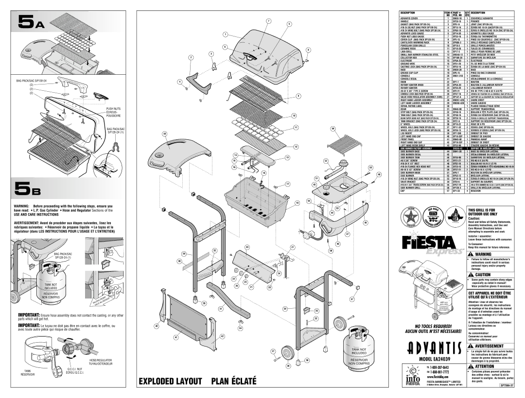 Fiesta EA24039 manual Item #, Advantis Cover, Couvercle Advantis, Handle, Poignée, Gasket BAG Pack SP130-24, Ceramic Rock 