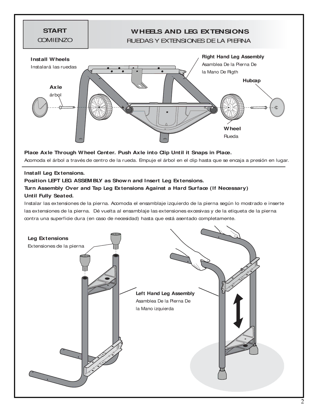 Fiesta ESD45055-B327 manual Start, Comienzo, Wheels and LEG Extensions, Ruedas Y Extensiones DE LA Pierna 