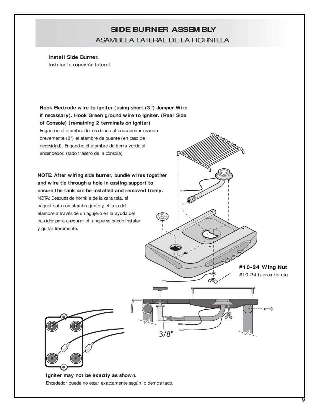 Fiesta ESD45055-BC303 manual Install Side Burner, Instalar la conexión lateral 