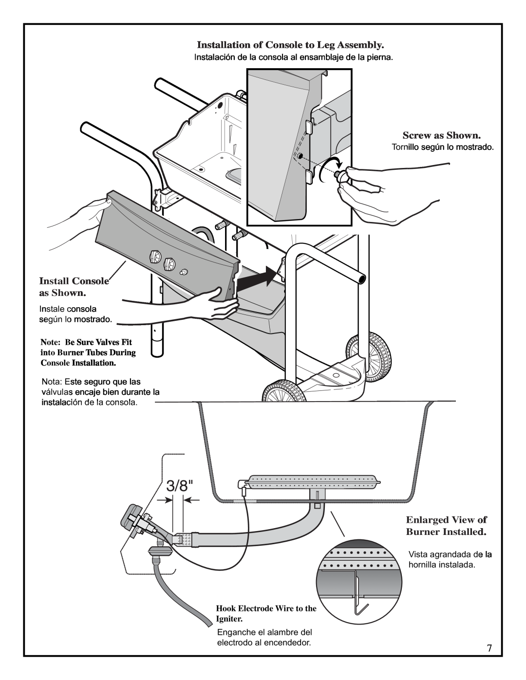 Fiesta EZA34545-B410 manual Installation of Console to Leg Assembly, Screw as Shown, Install Console as Shown 