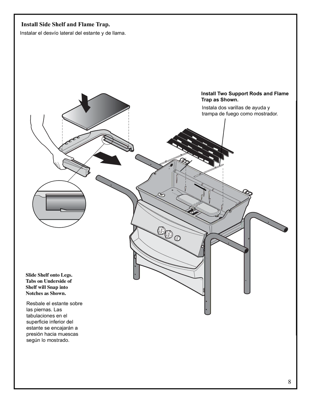 Fiesta EZA34545-P306 manual Install Side Shelf and Flame Trap, Install Two Support Rods and Flame Trap as Shown 