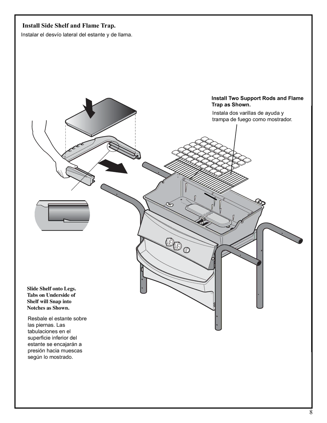 Fiesta EZT34545 B307 manual Install Side Shelf and Flame Trap, Install Two Support Rods and Flame Trap as Shown 