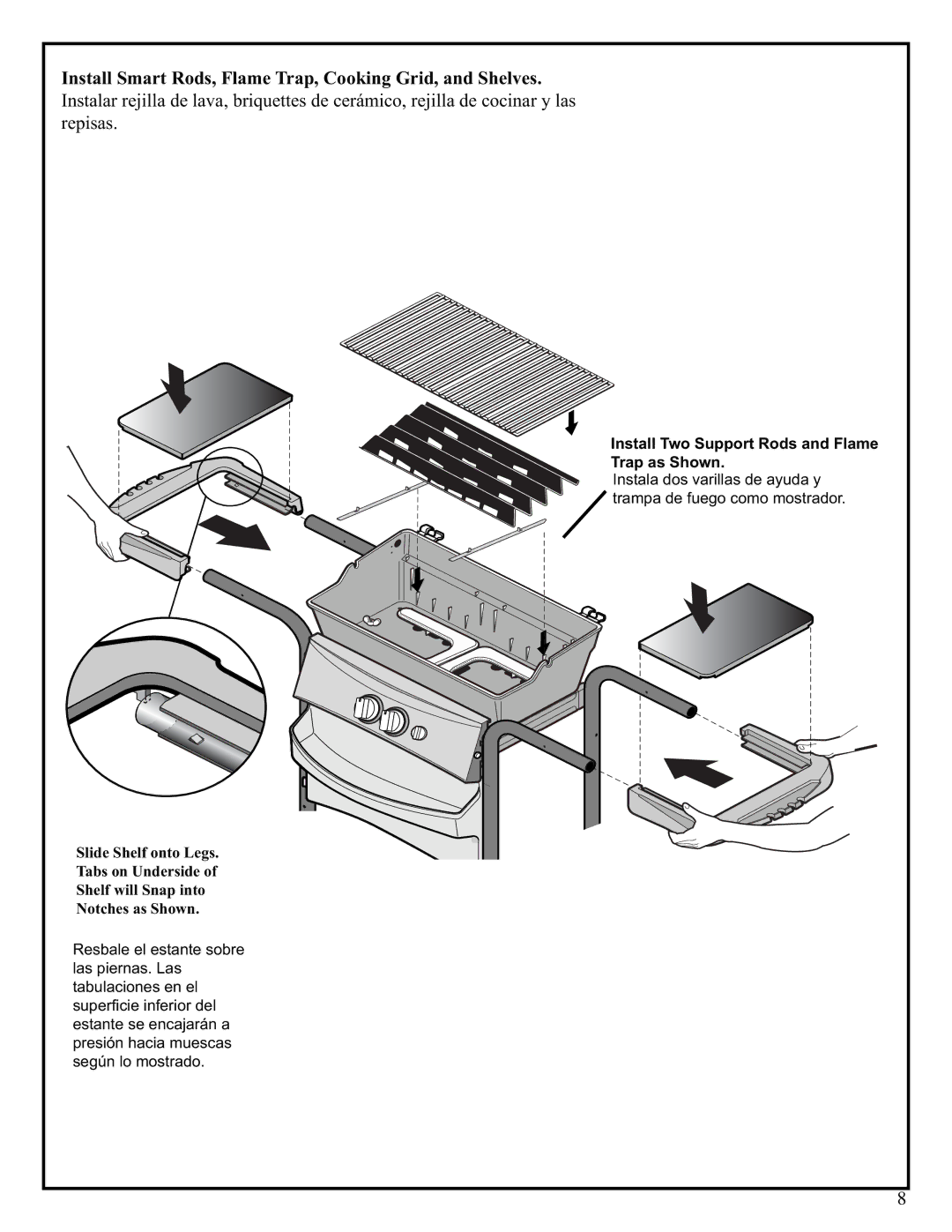 Fiesta EZT40040-P301 manual Install Smart Rods, Flame Trap, Cooking Grid, and Shelves 