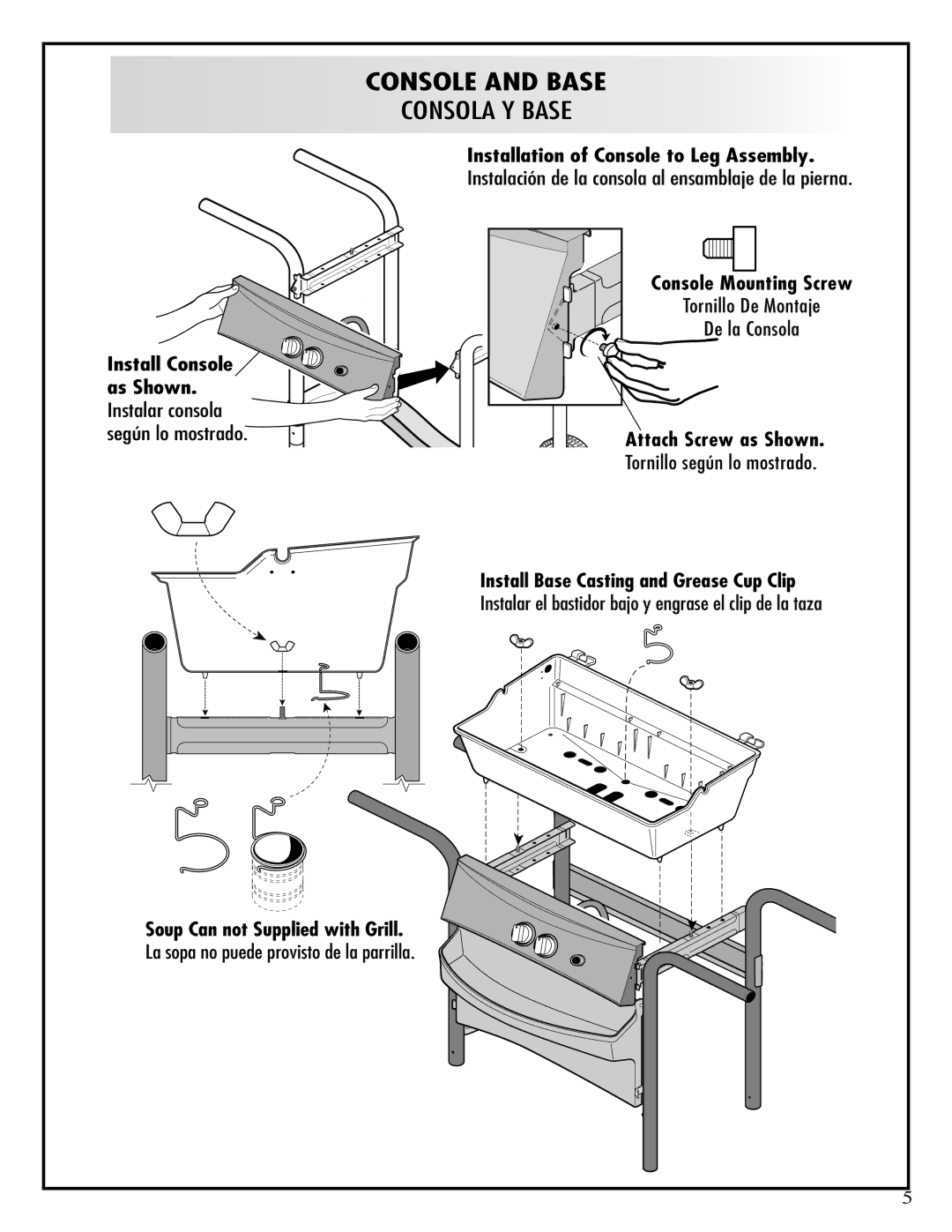 Fiesta EZT40050-P317 manual Installation of Console to Leg Assembly, Console Mounting Screw, Attach Screw as Shown 