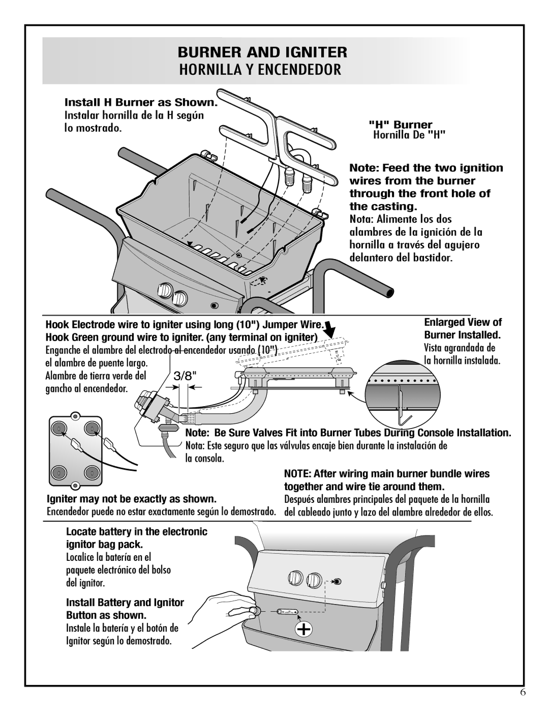 Fiesta EZT40050-P317 manual Burner, Locate battery in the electronic ignitor bag pack 