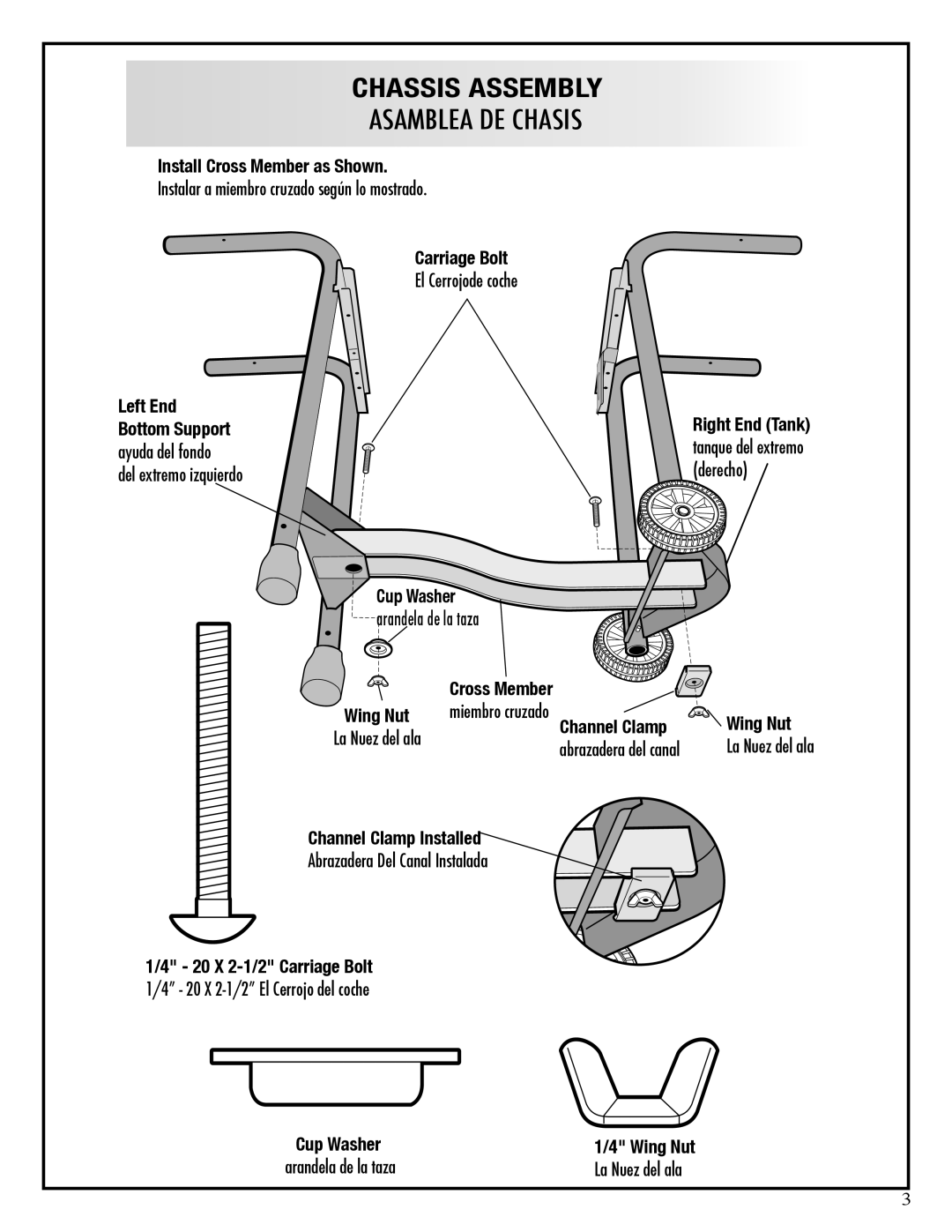 Fiesta EZT40050-P344 manual Install Cross Member as Shown, Carriage Bolt, Cup Washer, Channel Clamp Wing Nut 