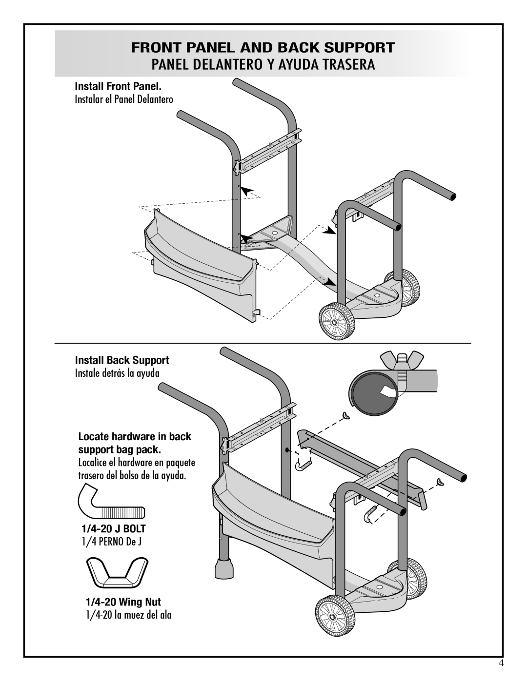 Fiesta EZT40050-P344 manual Front Panel and Back Support, Locate hardware in back support bag pack 