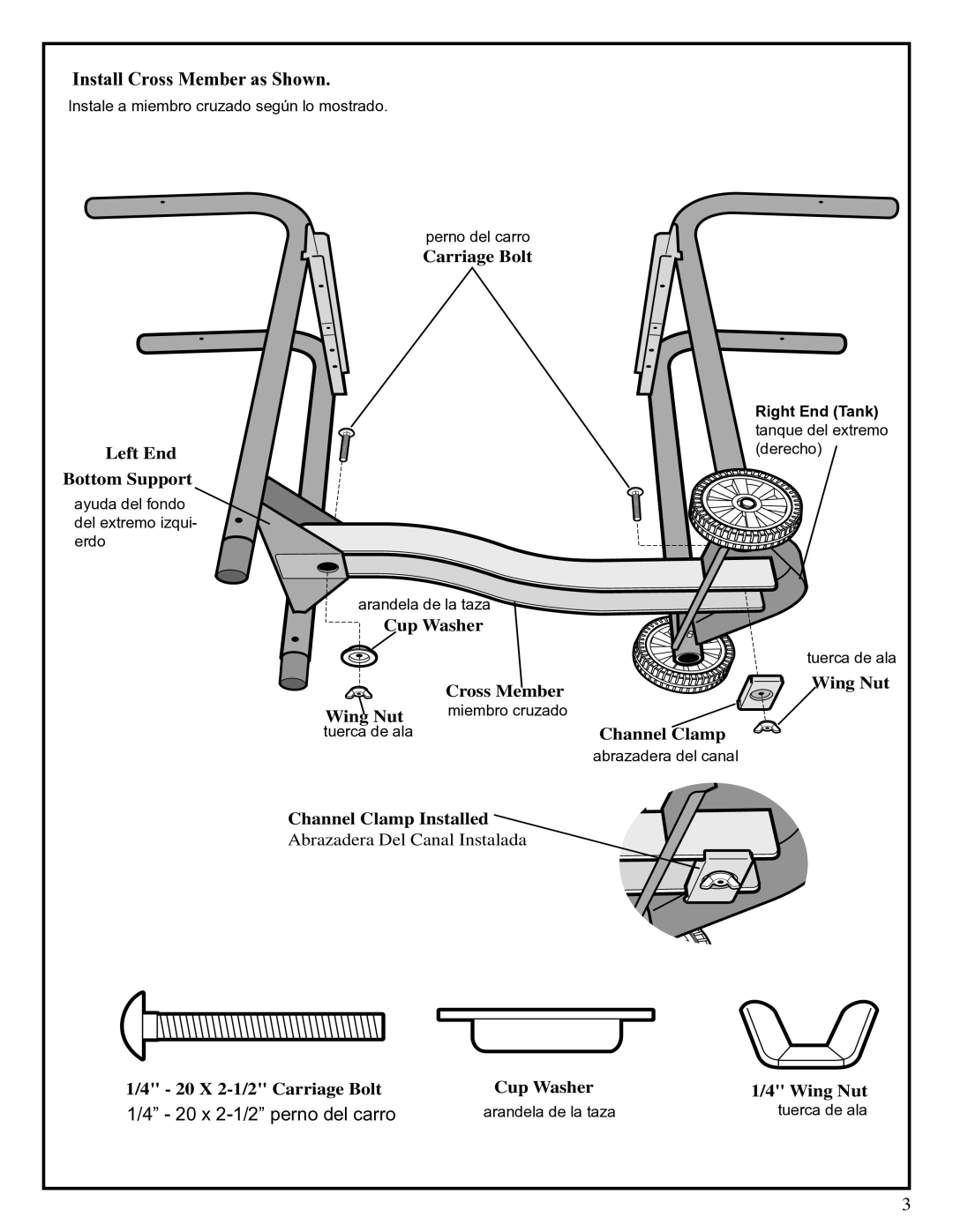 Fiesta EZT40050-P484 manual Install Cross Member as Shown, 20 x 2-1/2 perno del carro 