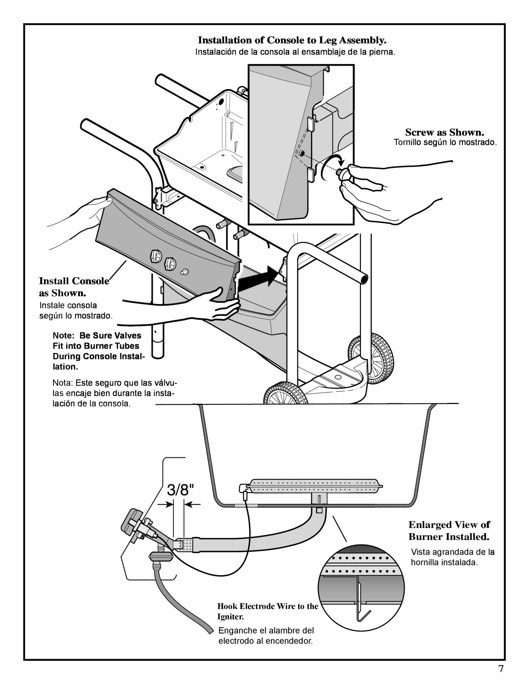 Fiesta EZT40050-P484 manual Installation of Console to Leg Assembly, Screw as Shown, Install Console as Shown 