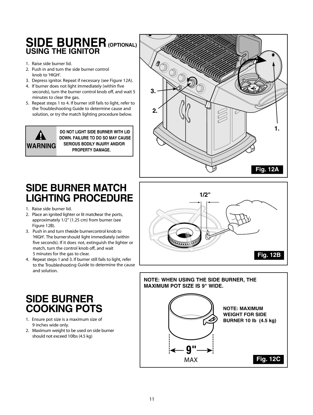 Fiesta FG50057 manual Side Burner Match Lighting Procedure, Using the Ignitor 