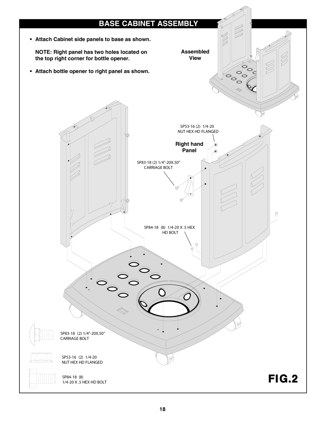 Fiesta FG50069 manual #!.%4 !33%-,9, Thehtop Rightpcorner for BOTTLEOOPENER, 2IGHT Hand 0ANEL 