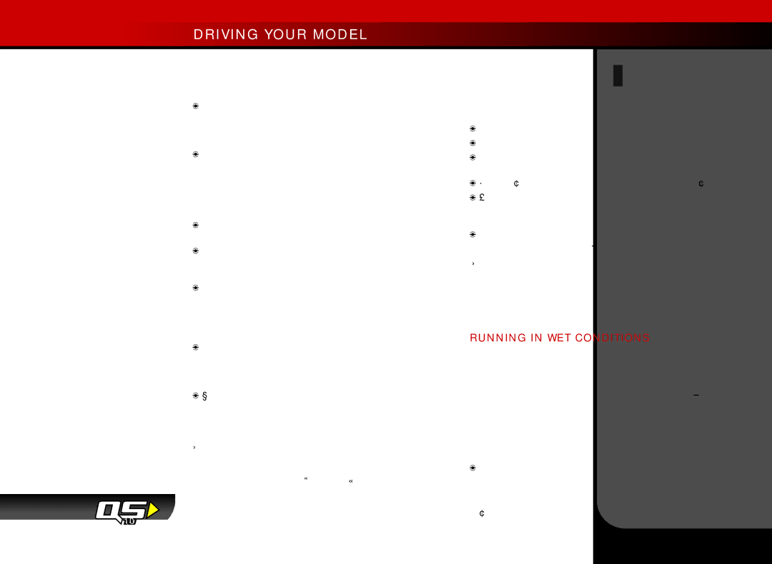 Fiesta Products 7305 manual Driving Your Model, Running in WET Conditions 