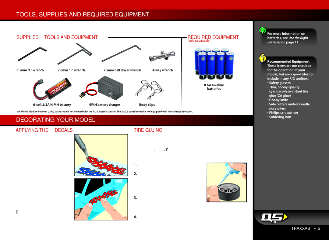 Fiesta Products 7305 manual TOOLS, Supplies and Required Equipment, Decorating Your Model, Applying the Decals, Tire Gluing 