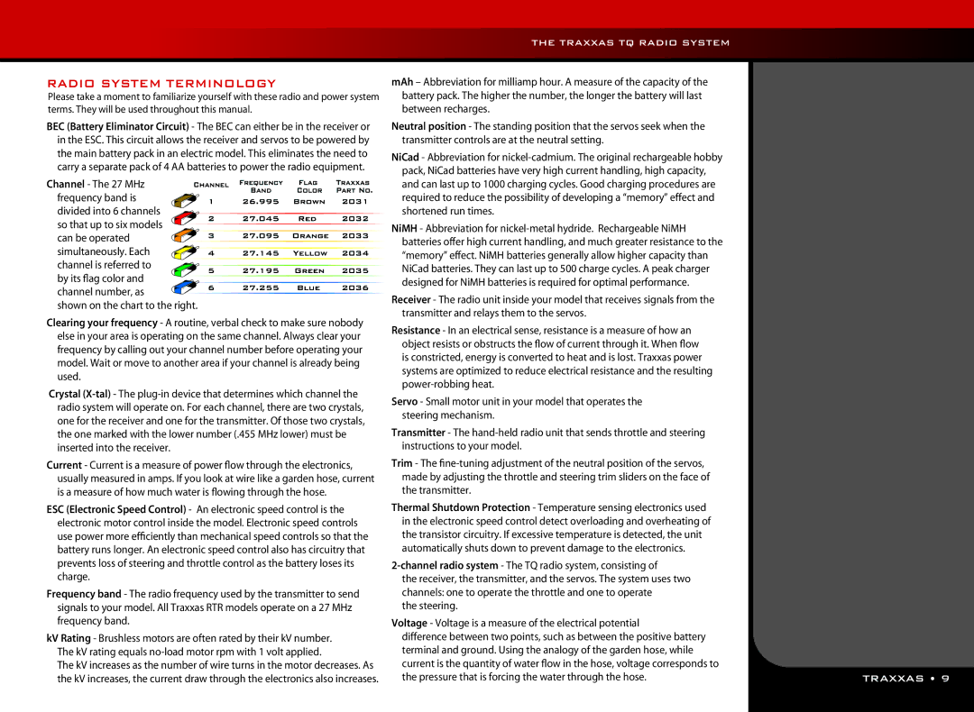 Fiesta Products 7305 manual Radio System Terminology, Channel radio system The TQ radio system, consisting 