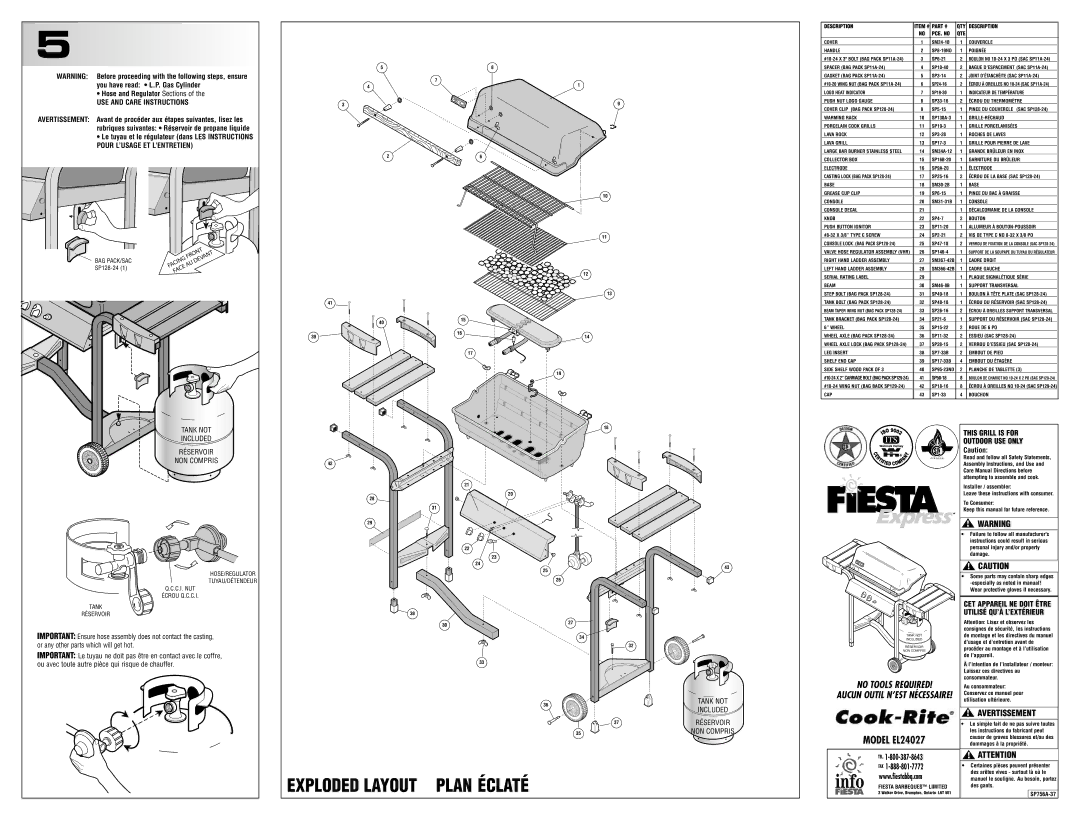 Fiesta Products EL24027 manual Bag Pack/Sac 