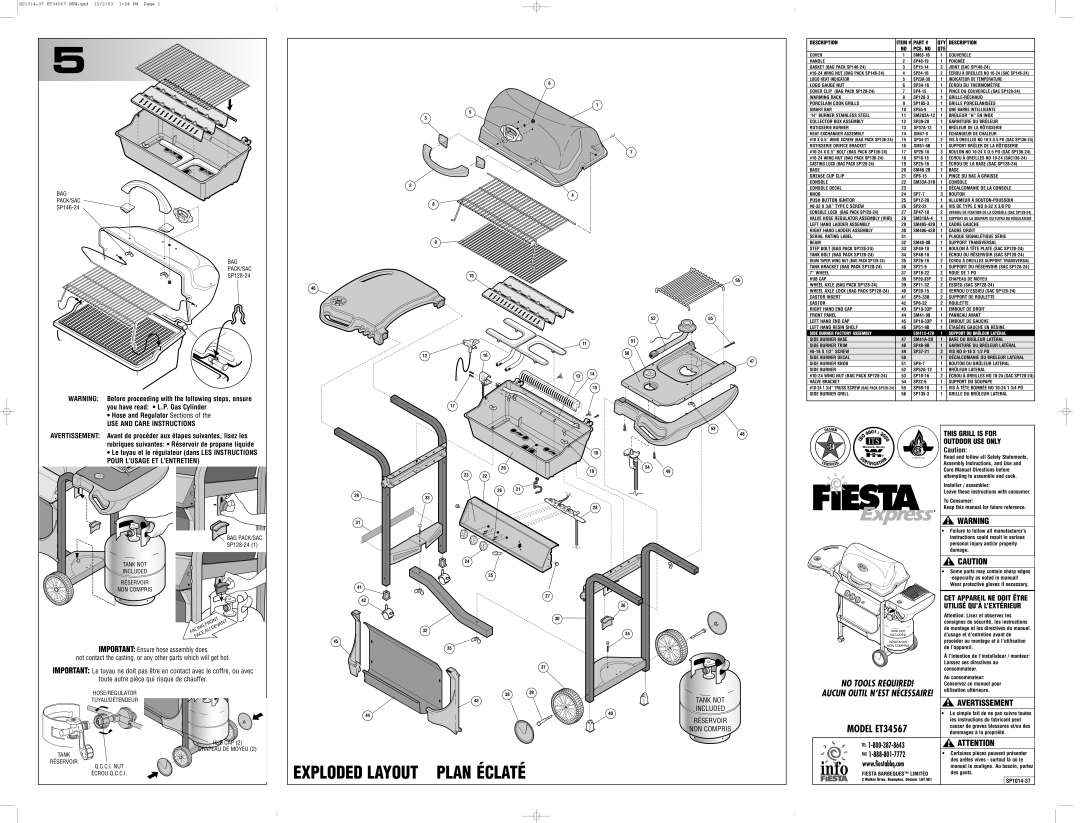 Fiesta Products ET34567 manual Indicateur DE Température, Logo Gauge NUT, Écrou DU Thermomètre, Warming Rack, Base, Bouton 