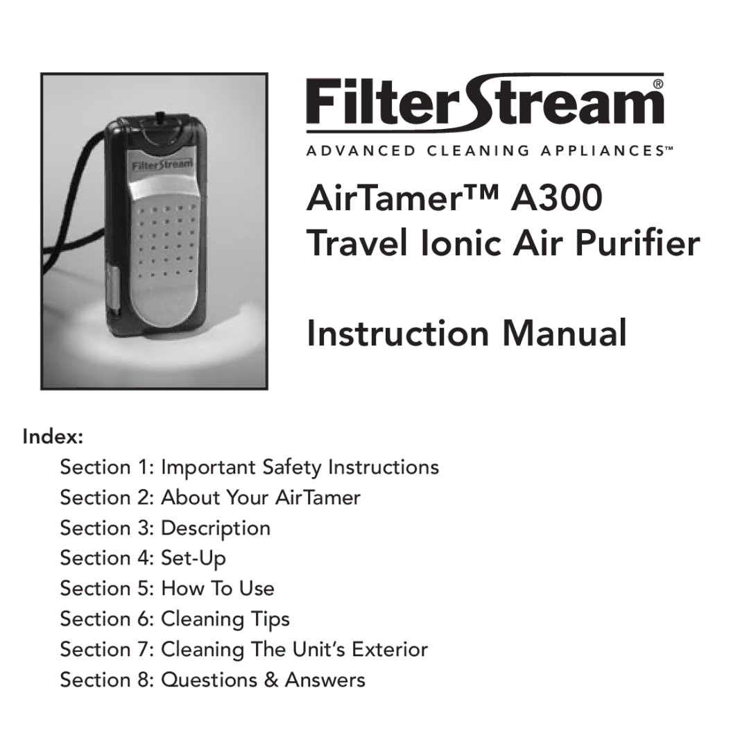 FilterStream important safety instructions AirTamer A300 Travel Ionic Air Purifier 