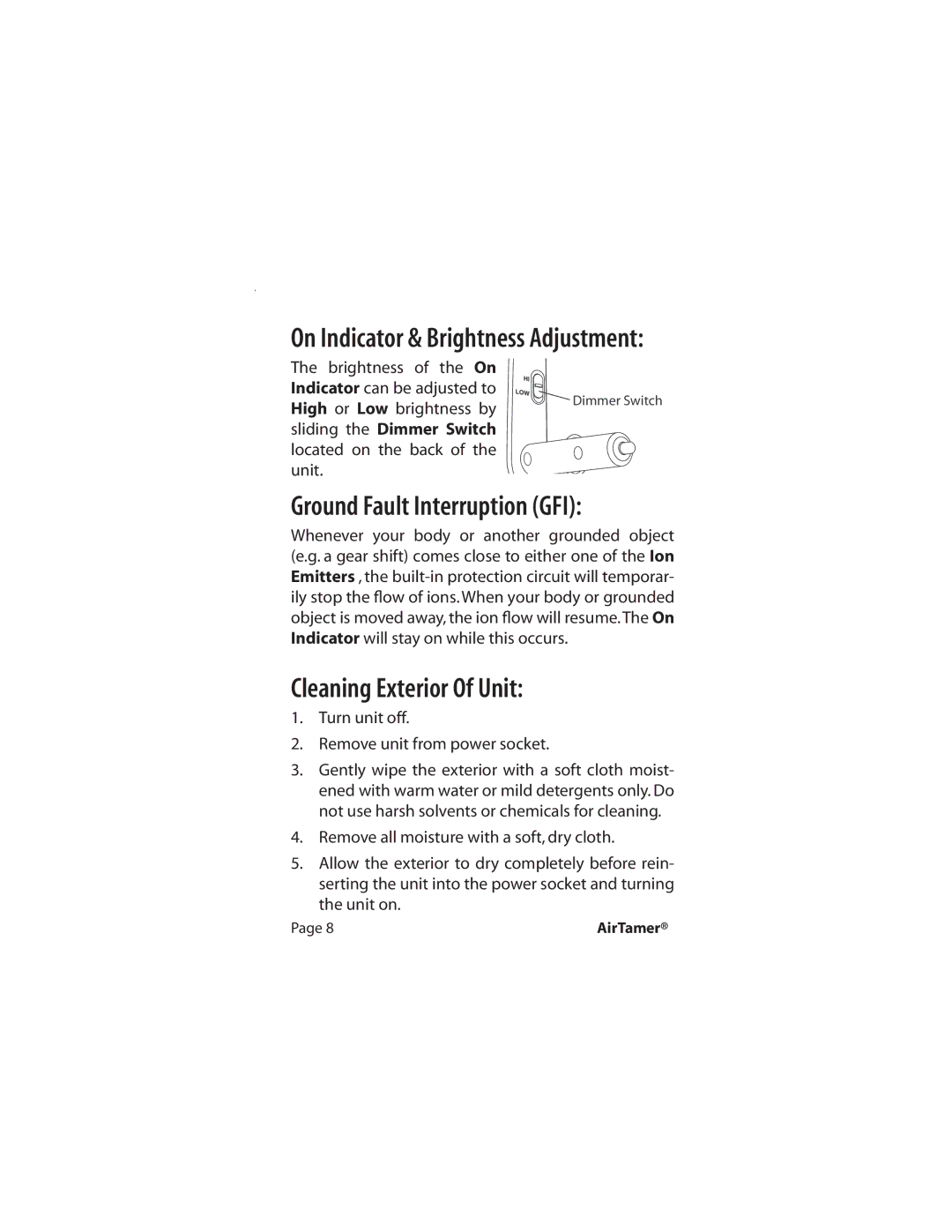 FilterStream A400 instruction manual Cleaning Exterior Of Unit, On Indicator & Brightness Adjustment 