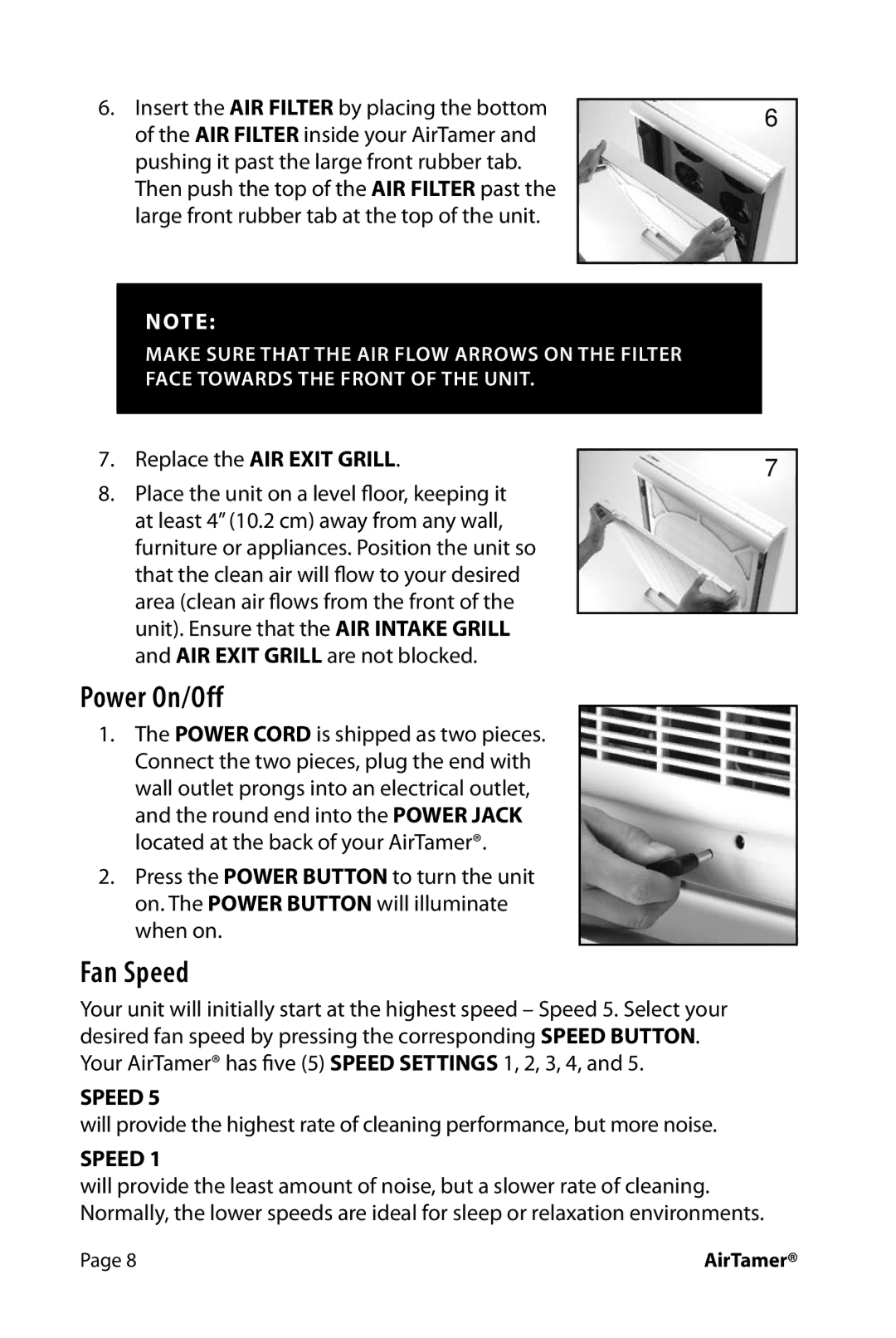 FilterStream A600 instruction manual Power On/Off, Fan Speed 