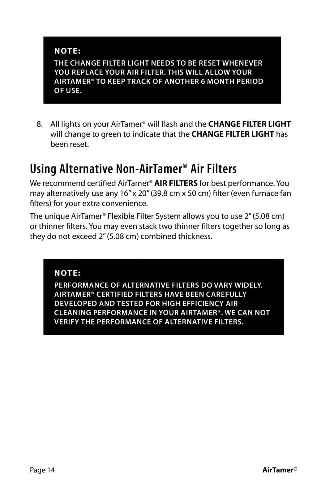 FilterStream A600 instruction manual Using Alternative Non-AirTamer Air Filters 