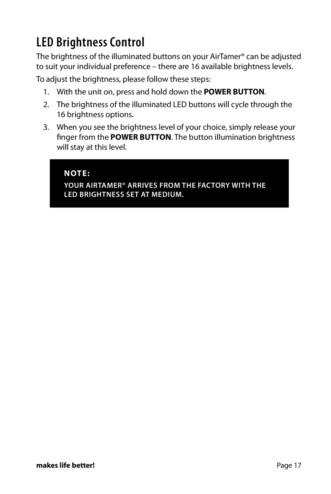 FilterStream A600 instruction manual LED Brightness Control 