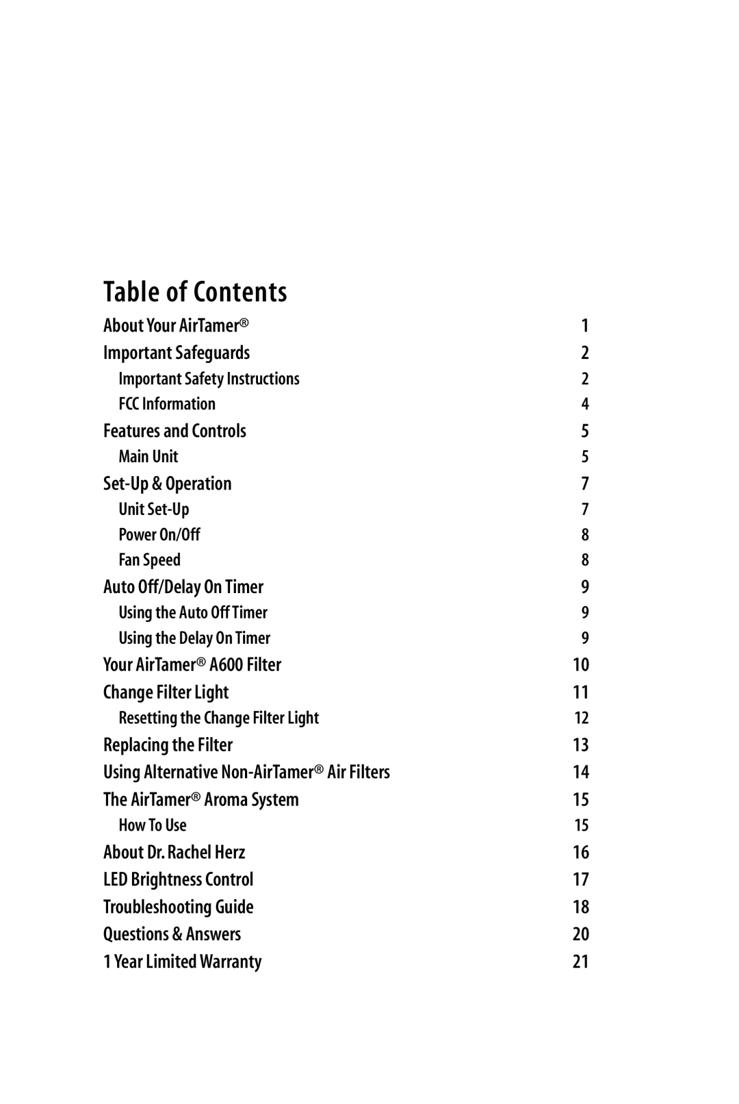 FilterStream A600 instruction manual Table of Contents 