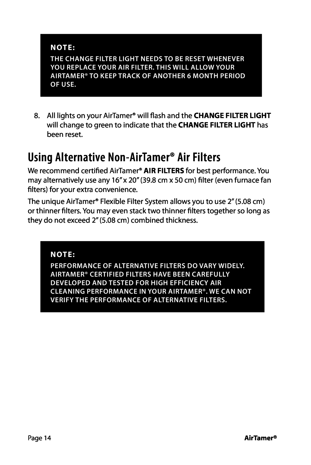 FilterStream A600 instruction manual Using Alternative Non-AirTamerAir Filters 