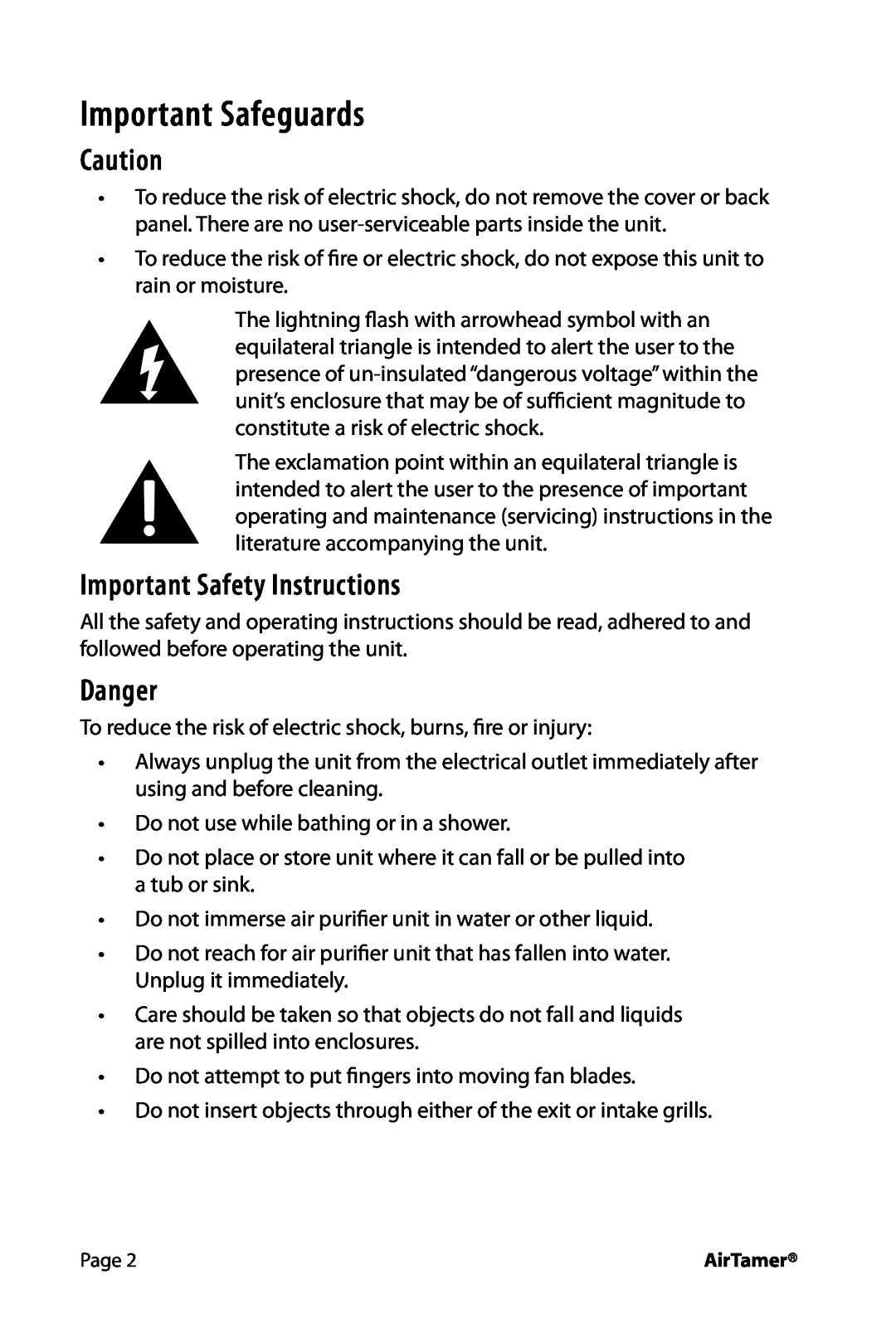 FilterStream A600 instruction manual Important Safeguards, Important Safety Instructions, Danger 