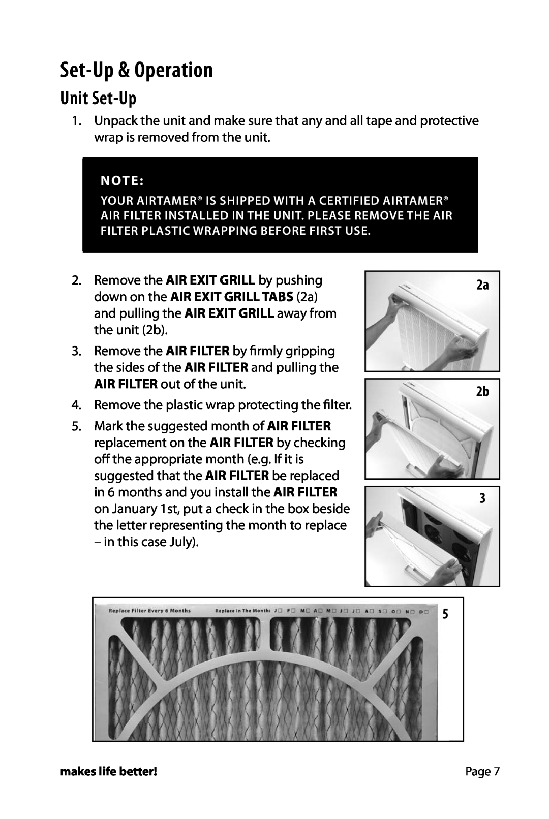 FilterStream A600 instruction manual Set-Up& Operation, Unit Set-Up, 2a 2b 