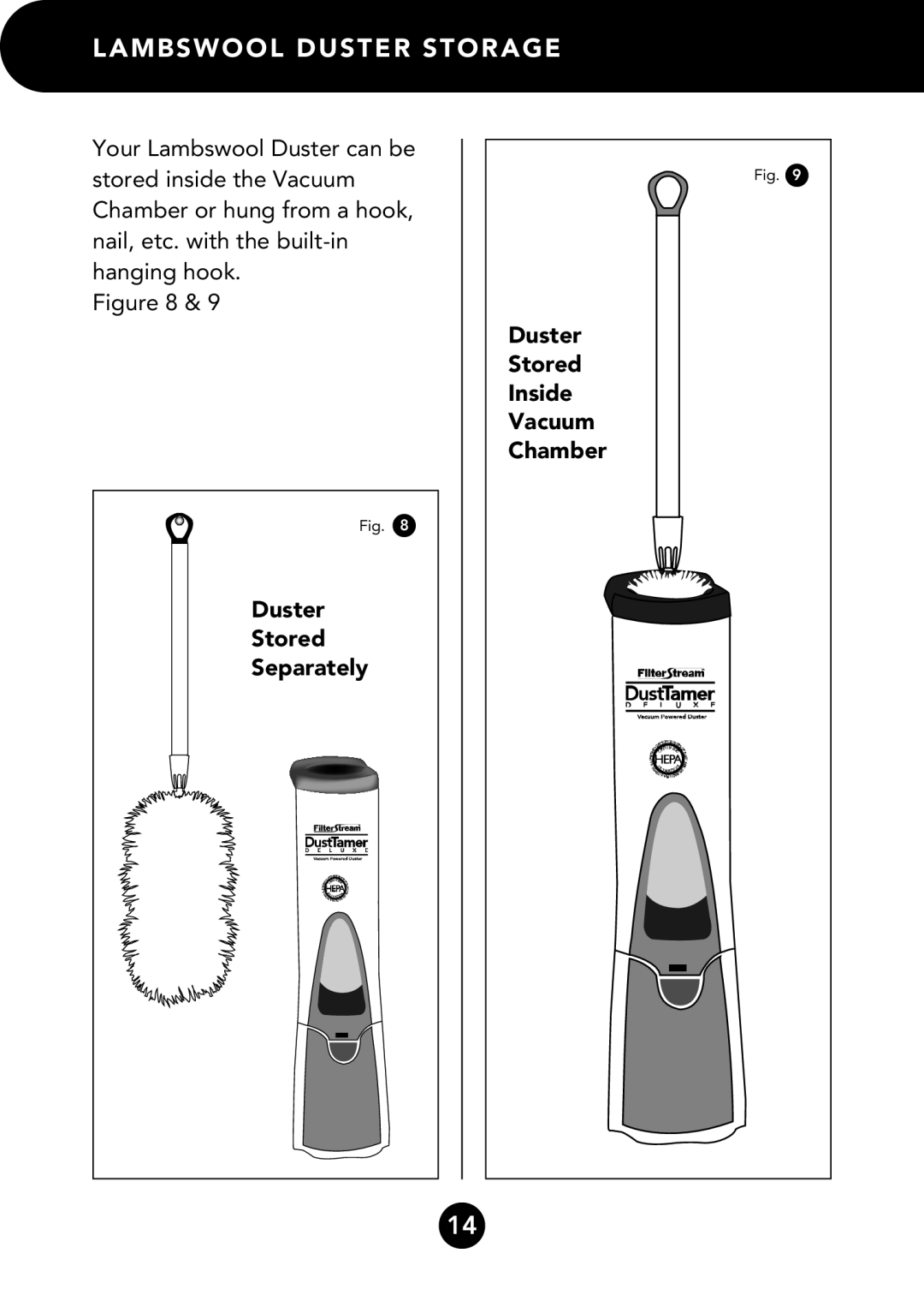 FilterStream D4200 instruction manual Lambswool Duster Storage, Duster Stored Separately Inside Vacuum Chamber 