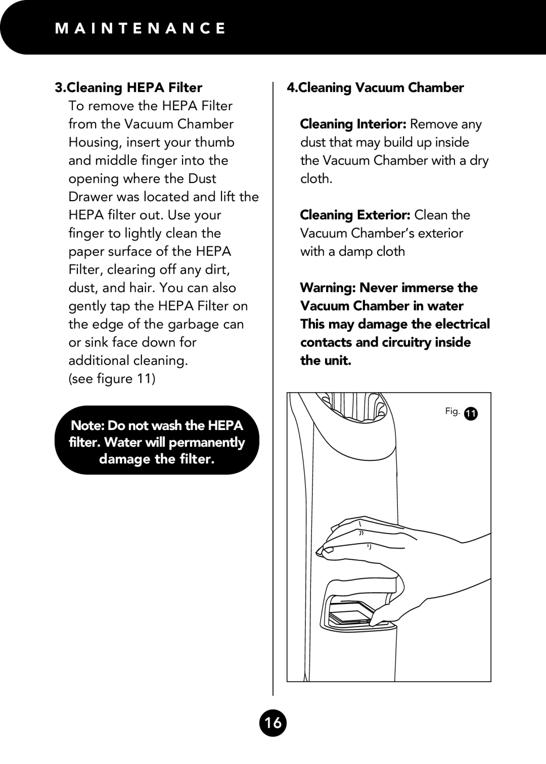 FilterStream D4500 instruction manual Cleaning Hepa Filter 