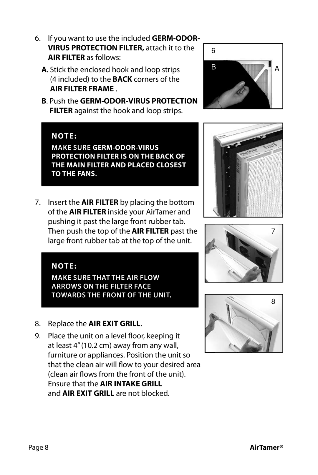 FilterStream HW_A710 instruction manual AIR Filter Frame, Replace the AIR Exit Grill 