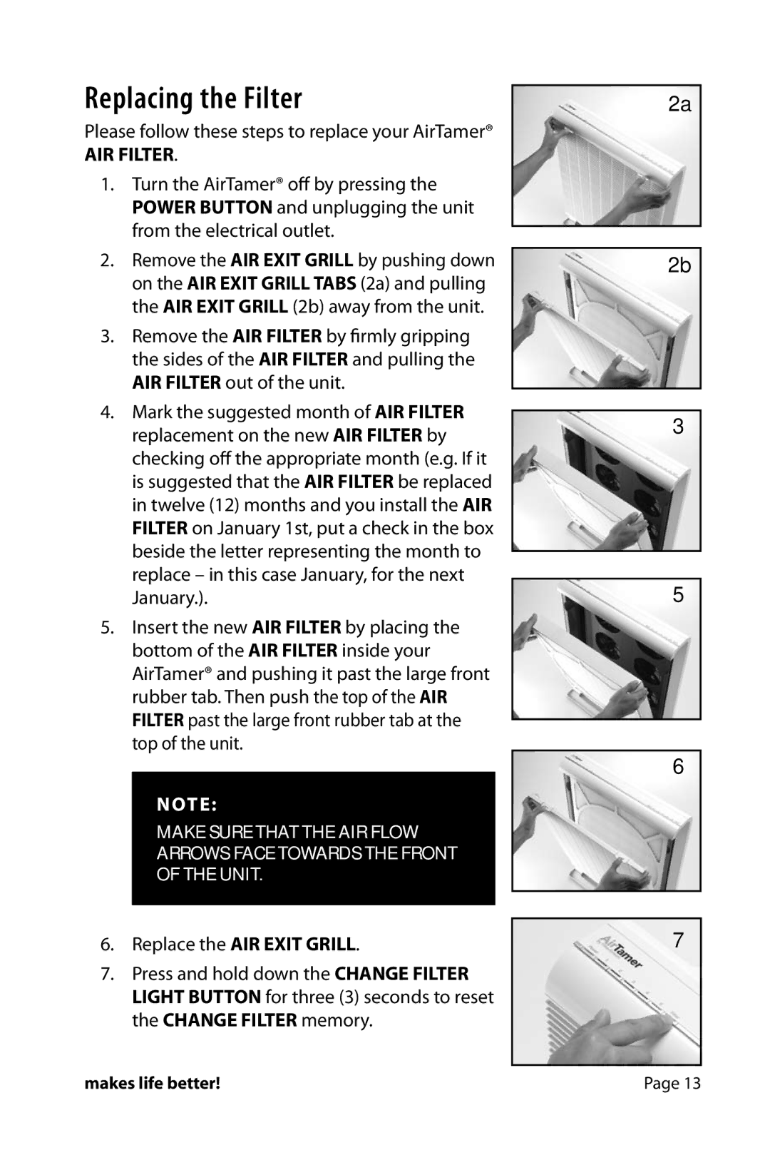 FilterStream HW_A710 instruction manual Replacing the Filter, AIR Filter 