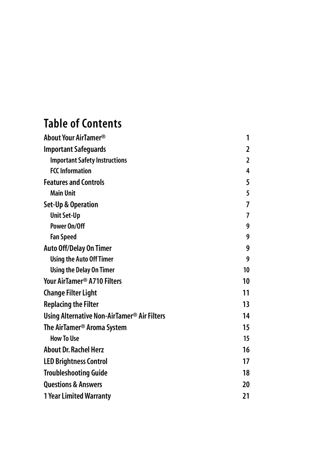 FilterStream HW_A710 instruction manual Table of Contents 