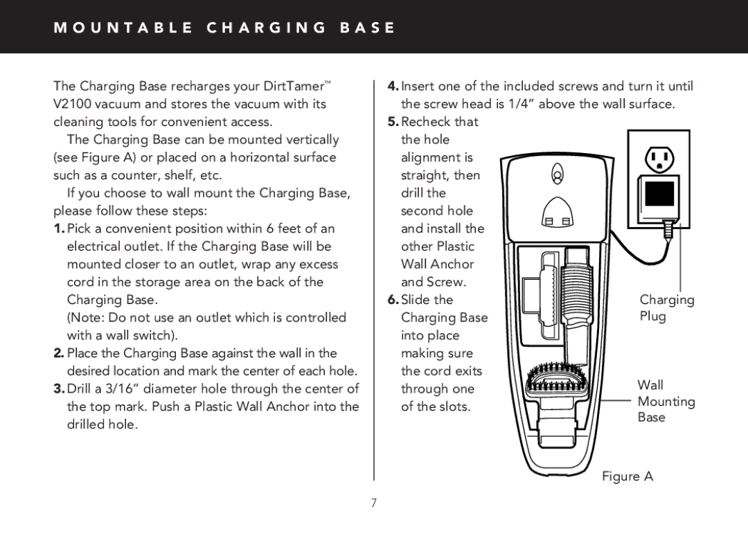 FilterStream V2100 instruction manual U N T a B L E C H a R G I N G B a S E, Figure a 