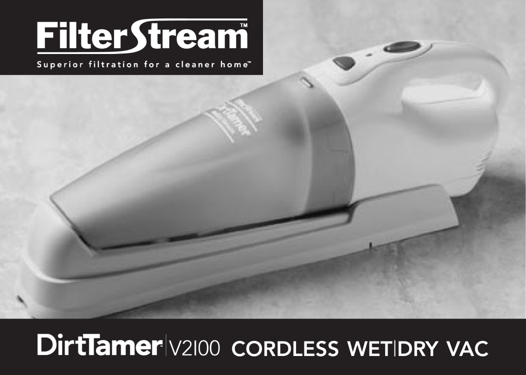 FilterStream V2100 instruction manual Cordless Wet Dry Vac 