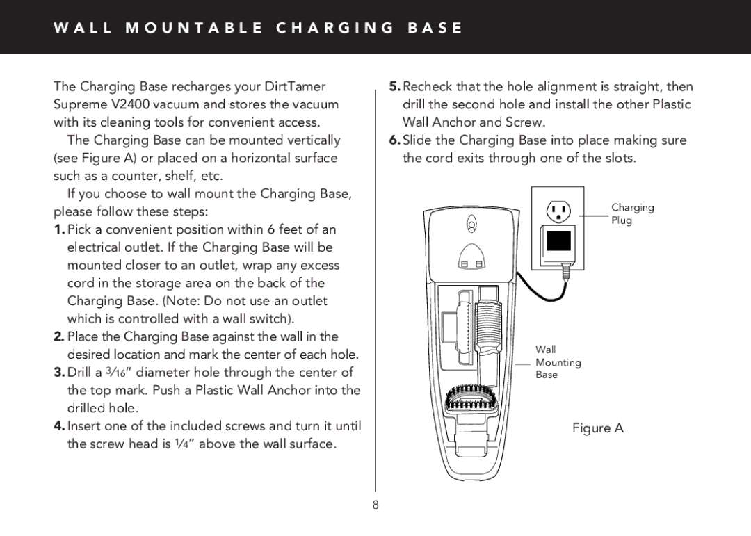 FilterStream V2400 instruction manual L L M O U N T a B L E C H a R G I N G B a S E, Figure a 