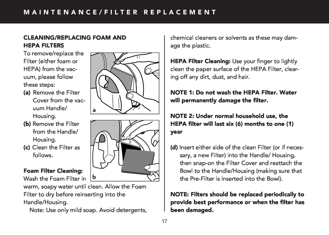 FilterStream V2400 instruction manual Cleaning/Replacing Foam And, Hepa Filters, Foam Filter Cleaning 
