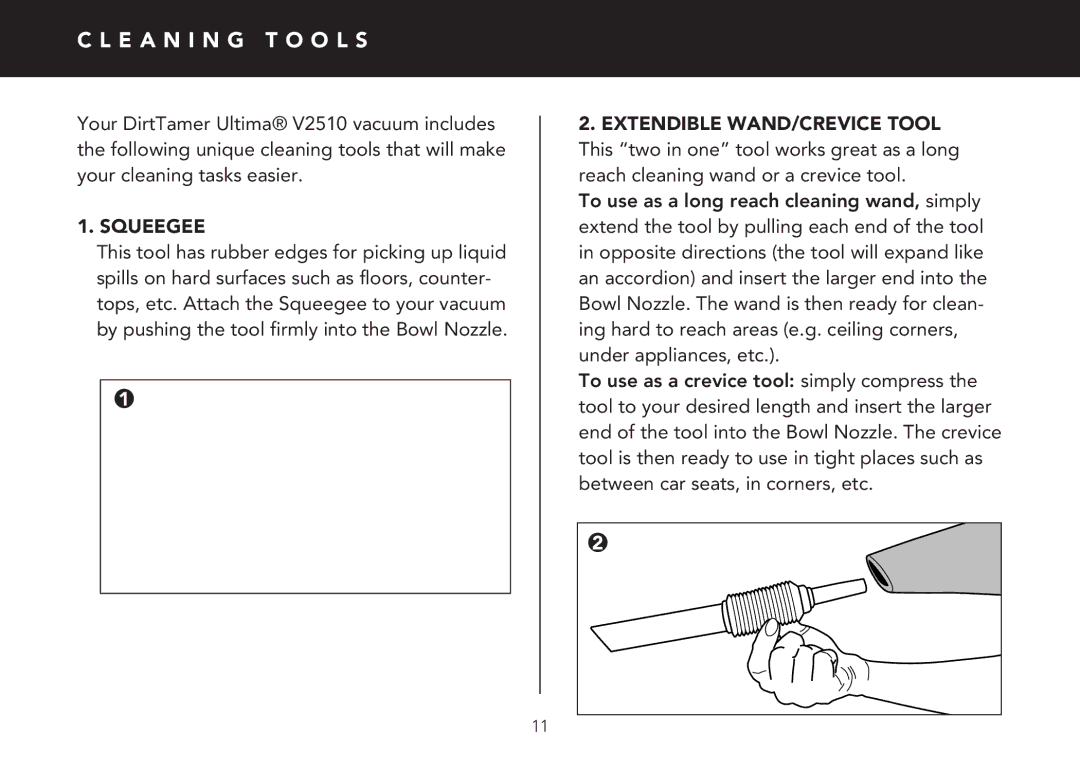 FilterStream V2510 manual E a N I N G T O O L S, Squeegee 