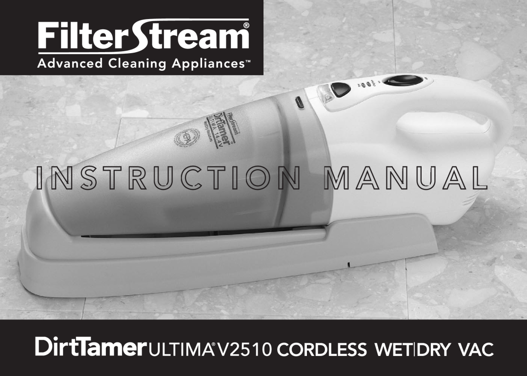 FilterStream V2510 manual Cordless Wet Dry Vac 