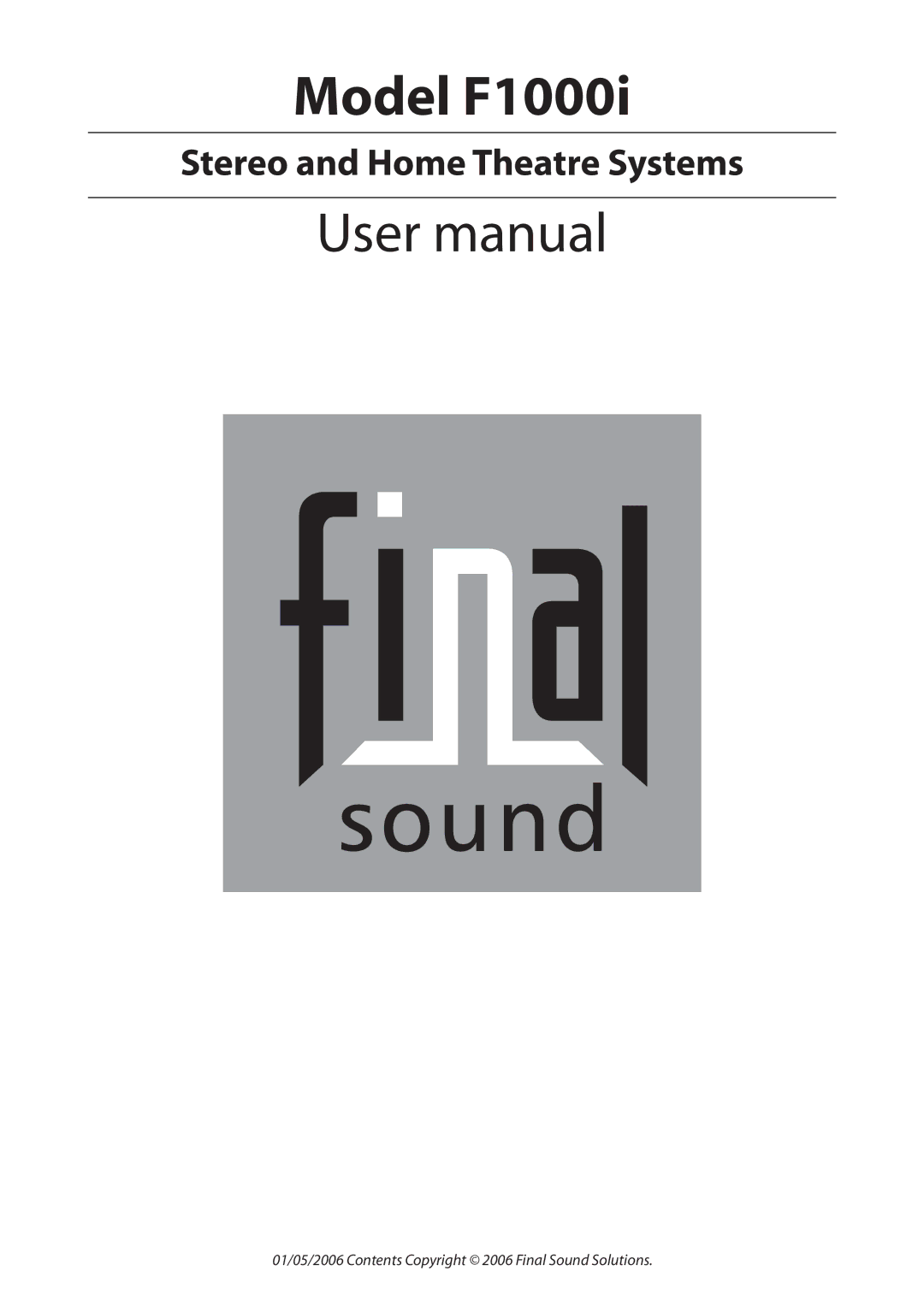 Final Sound user manual Model F1000i 