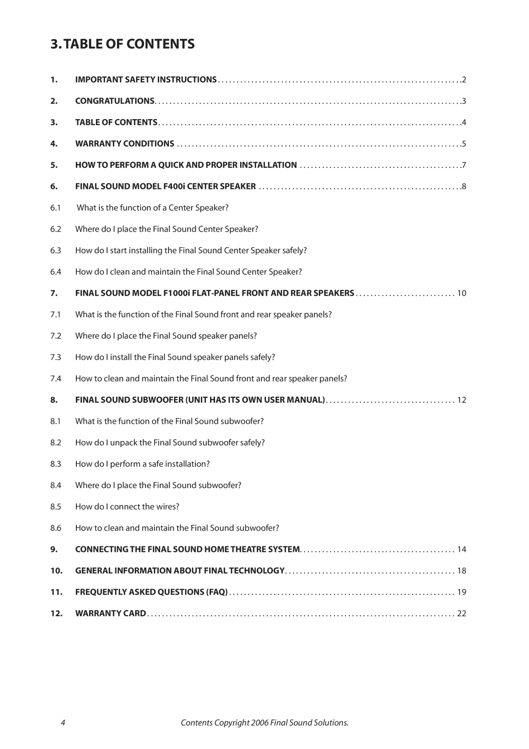 Final Sound F1000i user manual Table of Contents 