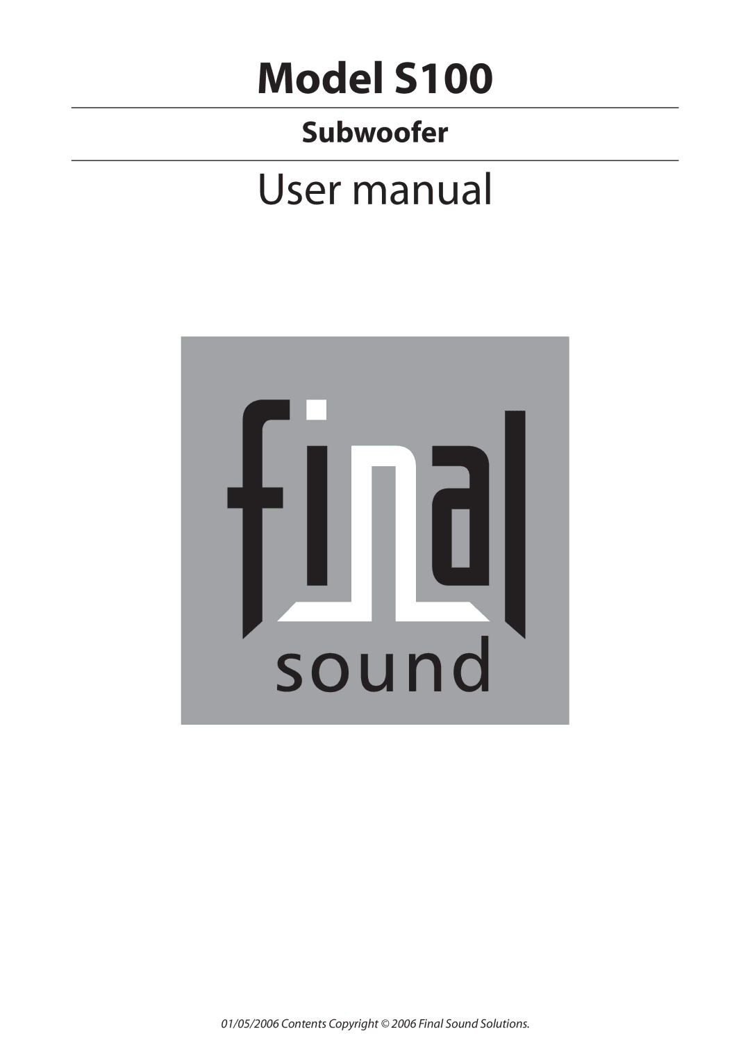 Final Sound user manual Model S100 