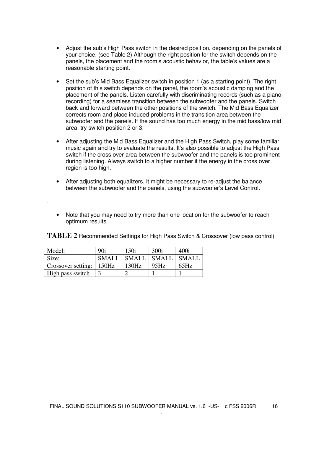 Final Sound S110 user manual Small 