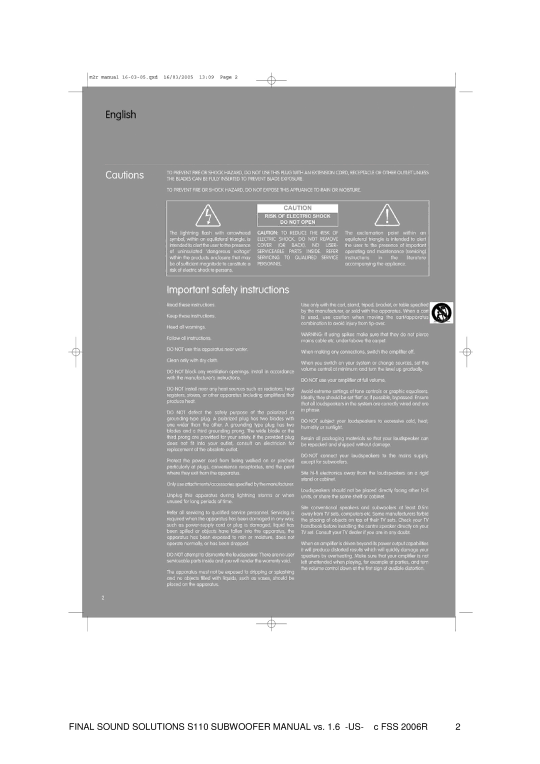 Final Sound S110 user manual 