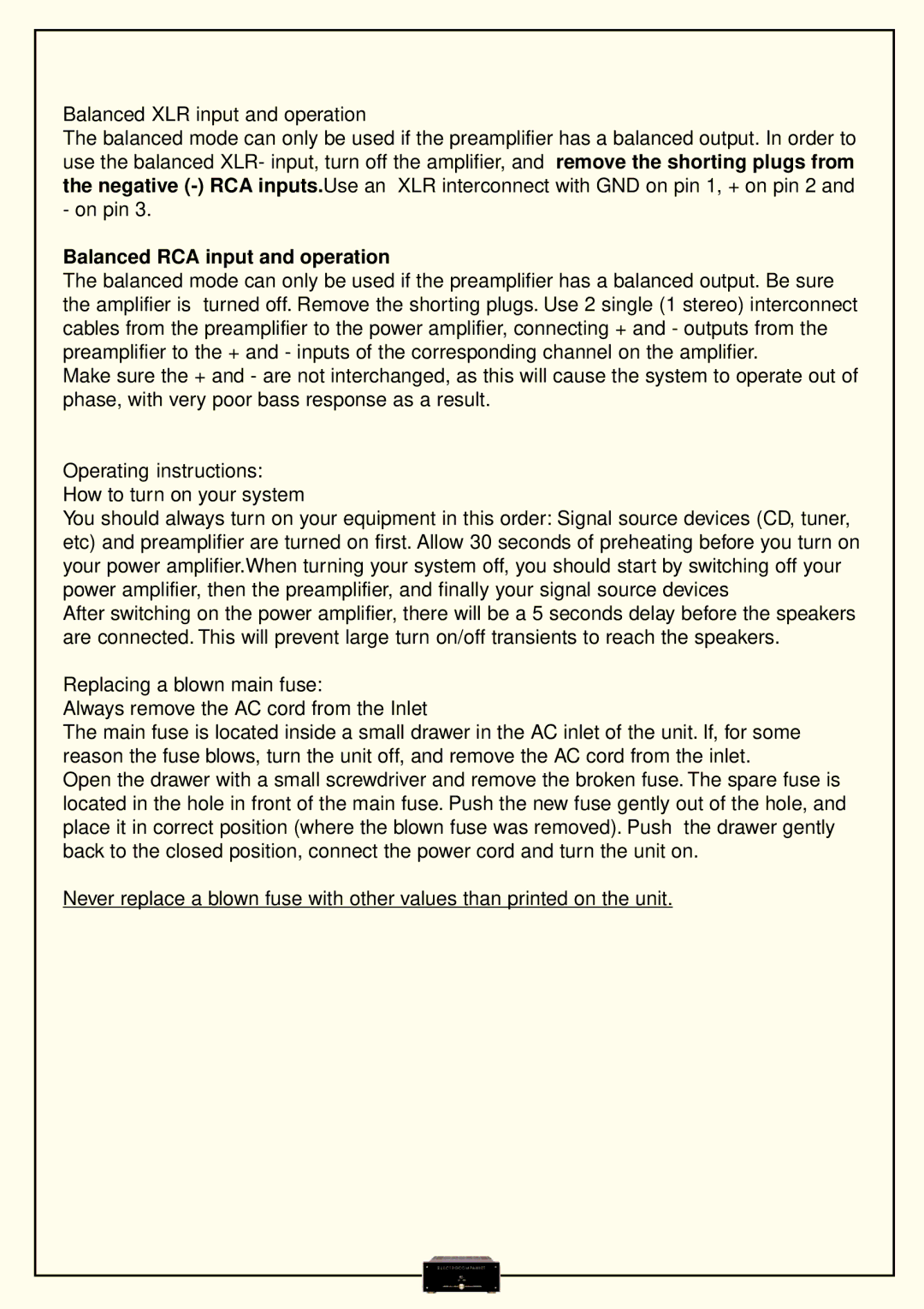 Fine Digital AW-250 owner manual Balanced RCA input and operation 