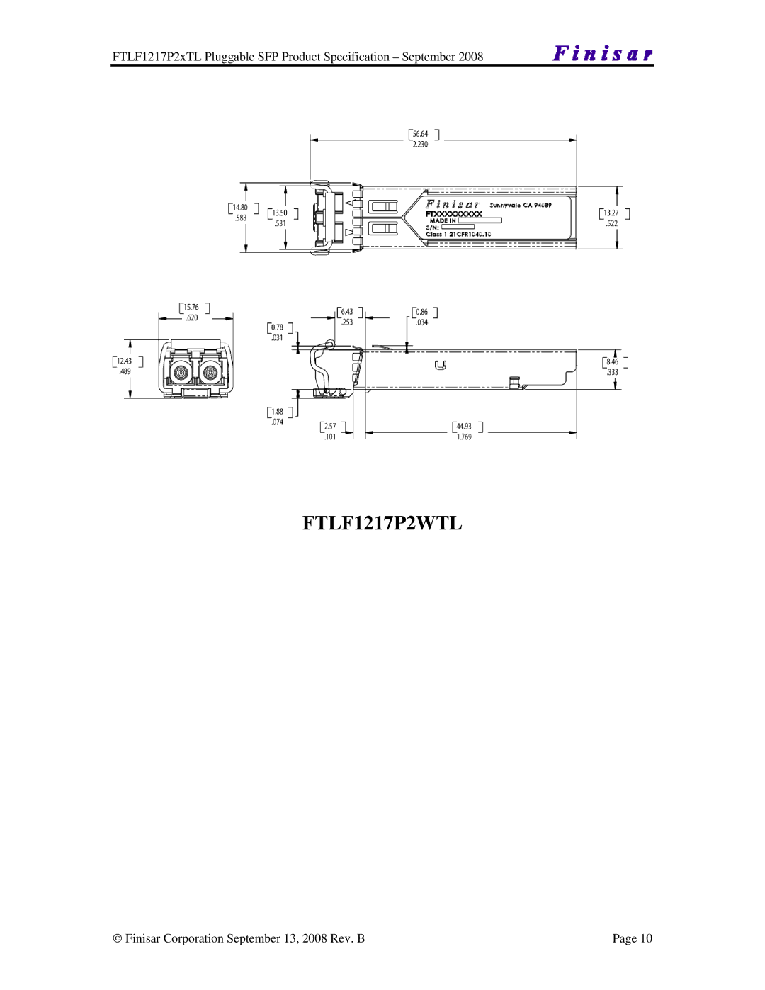 Finisar FTLF1217P2XTL manual FTLF1217P2WTL 