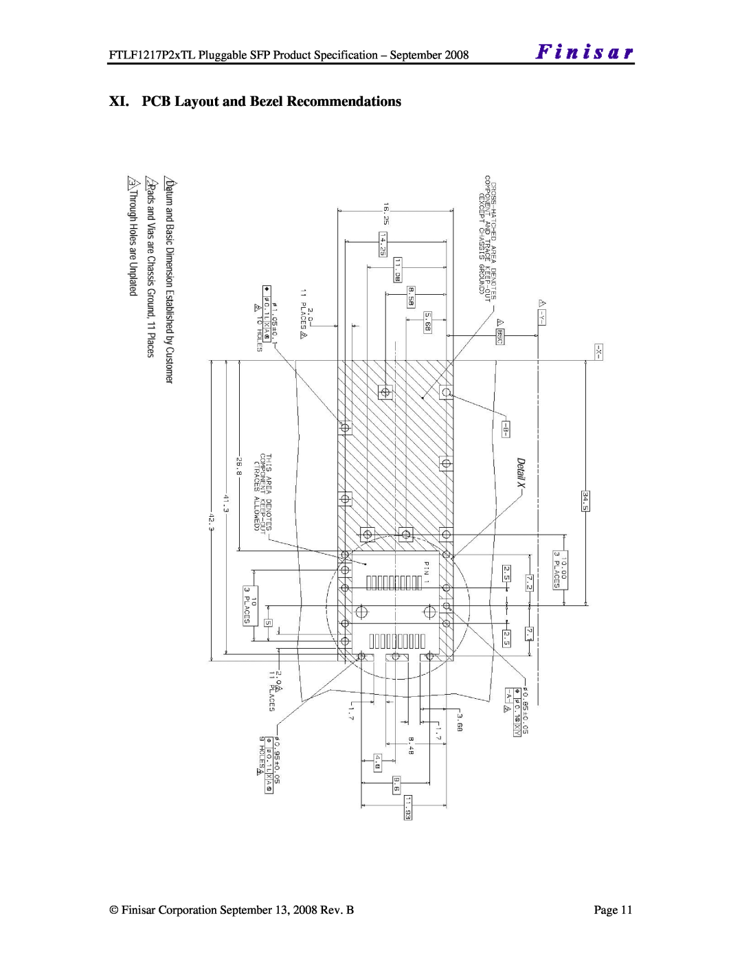 Finisar FTLF1217P2XTL manual XI. PCB Layout and Bezel Recommendations, Finisar Corporation September 13, 2008 Rev. B, Page 