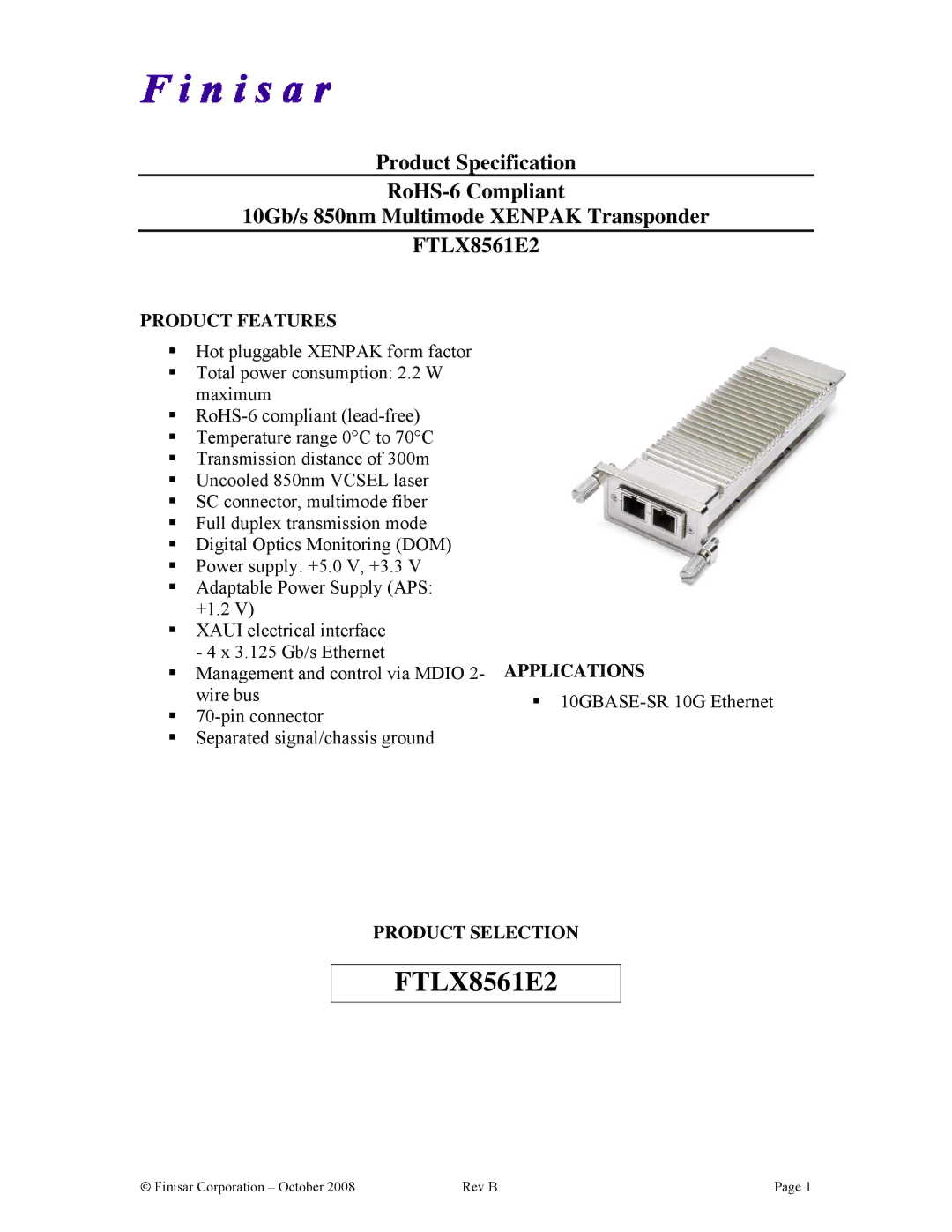 Finisar FTLX8561E2 manual 